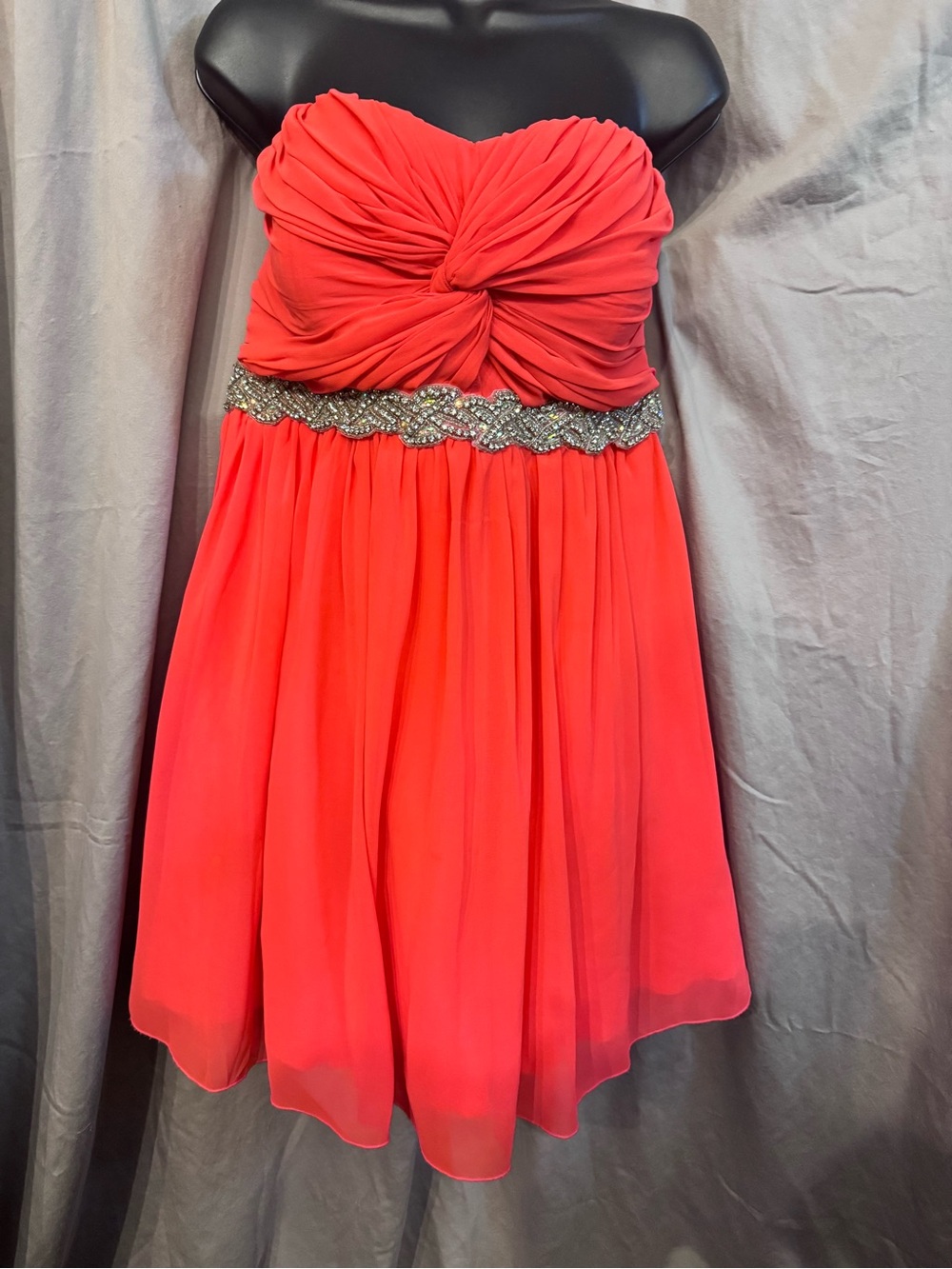 Deb Coral Pink Strapless Jr. Party Dress with Bead Encrusted Waistband